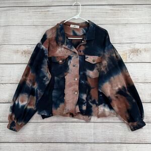 Natural Life Tie Dye Rough Seam Button Down Jacket Womens L/XL Blue Pink